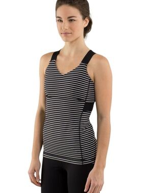 lululemon athletica Push Your Limits Black/White Striped Active Tank Top (8)